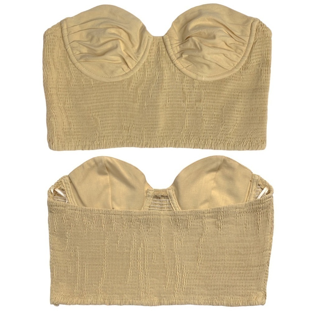 Zara Linen Blend Cropped Smocked Underwire Bustier Corset Top